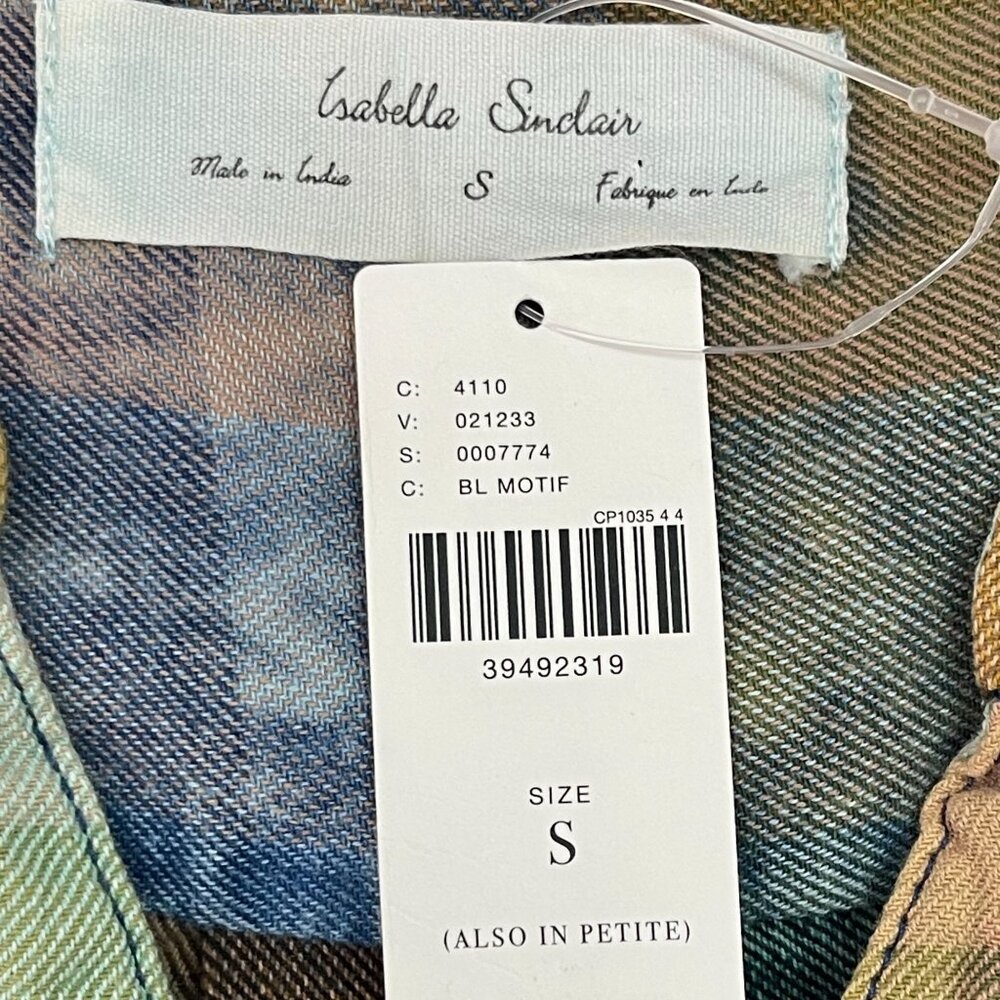 NWT Isabella Sinclair Women's Tan Green Button Down Long Sleeve Check Shirt S - Picture 5 of 9